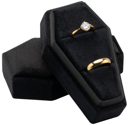 Giftop Velvet Coffin Ring Box Case Holder for Gothic Wedding Ceremony Jewelry Organizer Decorations (Black)