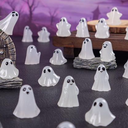 Cutecutedy 60Pcs Mini Resin Ghost Figurines,Tiny Little Ghosts for Halloween Decor,Cute Spooky Vase Filler,Tiered Tray & Table Centerpiece,Miniature Party Favors,Home Decor（Luminous）