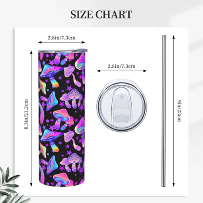 Siiuuol Rainbow Mushrooms Magic Tumbler with Lid and Straw - Gifts For Women Men 20 Oz Stainless Steel Cup Hippie insulated Travel Coffee Mug Home Office