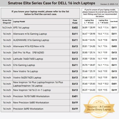 Smatree 16 inch Laptop Sleeve for DELL Inspiron 16/16 Plus/16 2 in 1, for DELL Vostro 16/5620/7620, Laptop Case with Accessory Pocket, YKK Zipper, Patented Shockproof Design (E613)