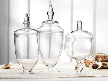 Small Apothecary Jars with Lids Set of 3, Home Essentials & Beyond, for Candy Buffet, Glass decor, Laundry Room, Potpourri, DIY Crafts and Bathroom Jars