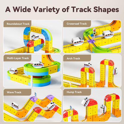 Upgrade Electric Train Set, 3D Cube Track-DIY Rail Cube Block Kit, 172PCS STEM Gravity-Defying Motorized Trains Race Tracks Toys Gift for Kids Boys Girls Age 3 4 5 6 7 8+