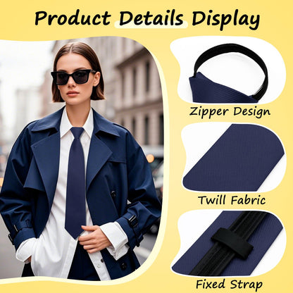 GHTIYLP Black Tie for Women Pre-tied Adjustable Womens Tie, Solid Color Zipper Ties for Women Accessory School Office Casual (Navy Blue)