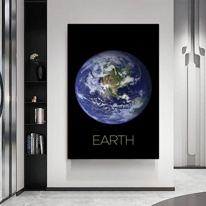 Solar System Canvas Wall Art - Earth Planet Space Poster for Kids Room Bedroom Classroom, STEM Educational Astronomy Decor, Science Gift for Boys Girls Teens, 12x18 Inch Framed