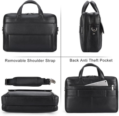 Masa Kawa Leather Briefcase for Men 15.6", 17" Laptop Computer Case Business Travel Work Messenger Cross Body Shoulder Bag