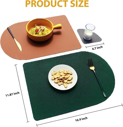 Reversible Faux Leather Placemats with Coasters Set of 4, Non-Slip Washable Table Mats for Dining, Kitchen, Heat Resistant Insulation Place Mat Easy to Clean (17 x 12 inch), Stain Resistant Placemats