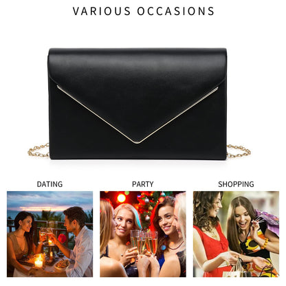 Labair Chic Vegan Leather Clutch Purse Envelope Clutch Bag for Women Evening Wedding Party Formal Purse Handbag. (Black)