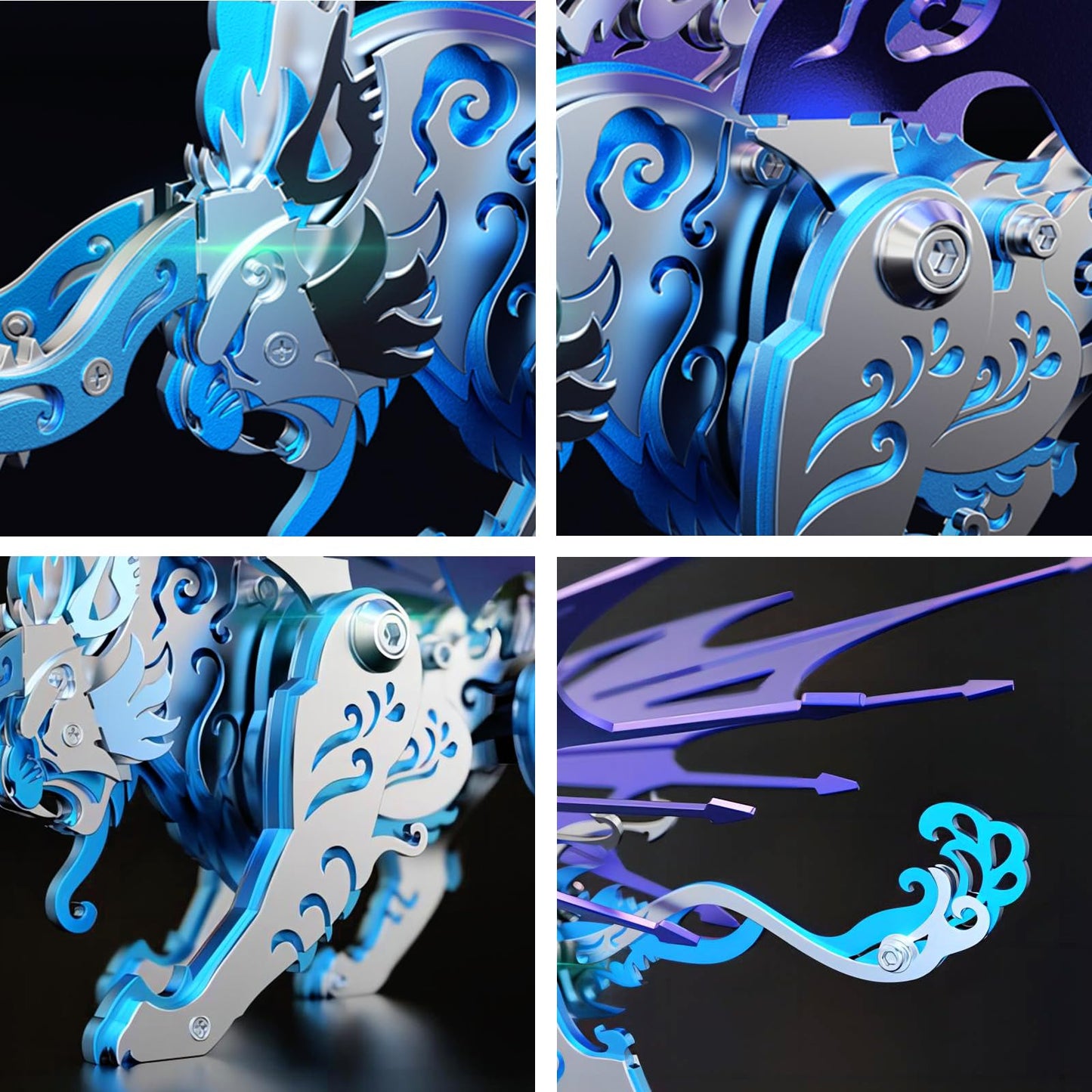 3D Metal Puzzles for Adults,3D Metal Model Kits Mechanical Qiong Qi Blue,Steel 3D Puzzles Stainless Steel Ornaments for Adults Home Decor Art Craft Gifts Toys