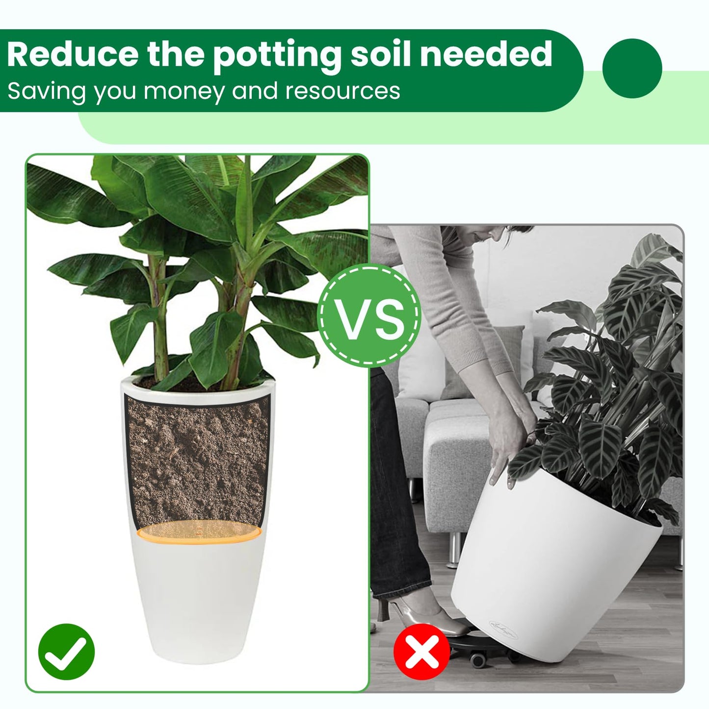 Furniok 2-Pack Round Planter Insert - Plant Pot Insert with Drainage Holes, Use Less Potting Soil, Planter Accessories for Indoor & Outdoor Use (13 inch)