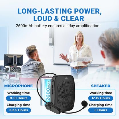 Wireless Voice Amplifier with Headset Microphone,Personal Wireless Bluetooth Amplifier with Mic,Teachers Microphone Wireless,Mini Megaphone Speaker,Portable PA System for Classroom C002