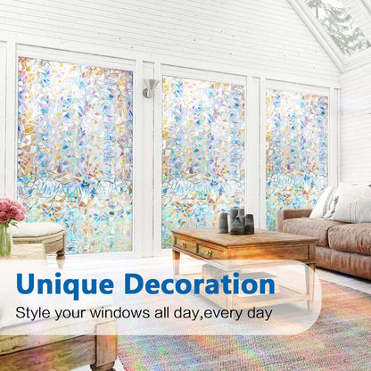 Rainbow Window Clings - 3D Decorative Vinyl, Stained Glass Decals, Static Cling Stickers - Removable, Non-Adhesive, UV Blocking (35.4" x 78.7")