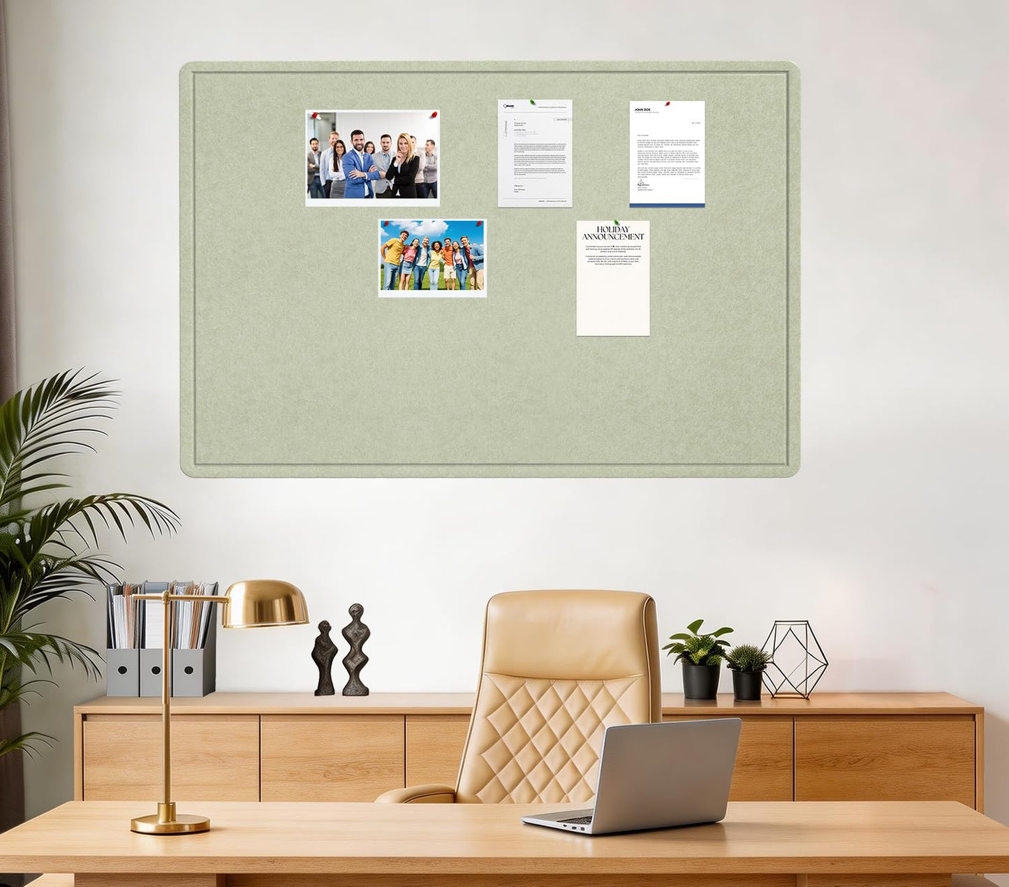 Large Bulletin Board, 48 X 36 inches Felt Board Notice Pin Board,4' x 3' Cork Board Alternative for Wall, Self-Adhesive Vision Board Mood Board Foldable Photo Board with 30 Pushpin-Sage Green