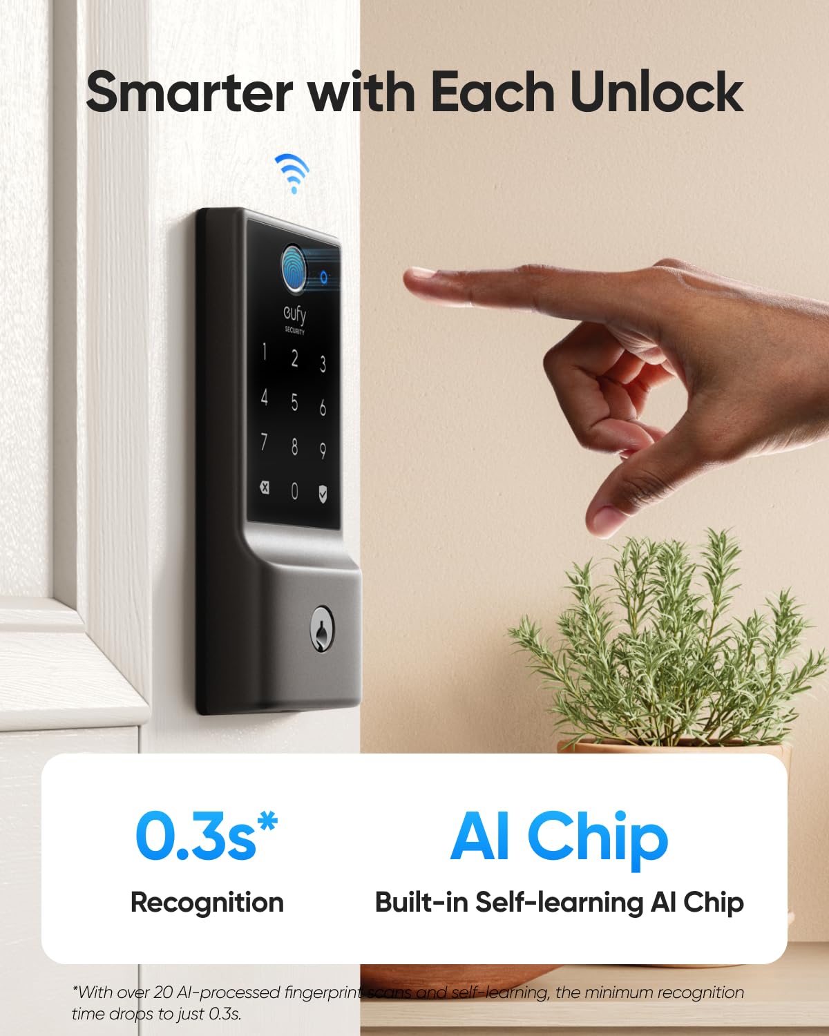 eufy Security Smart Lock C220 with Door Lever, Fingerprint Keyless Entry Door Lock, Built-in Wi-Fi, App Remote Control, Front Door Deadbolt, 8 Months Battery, Reliable Power, IP53 Waterproof