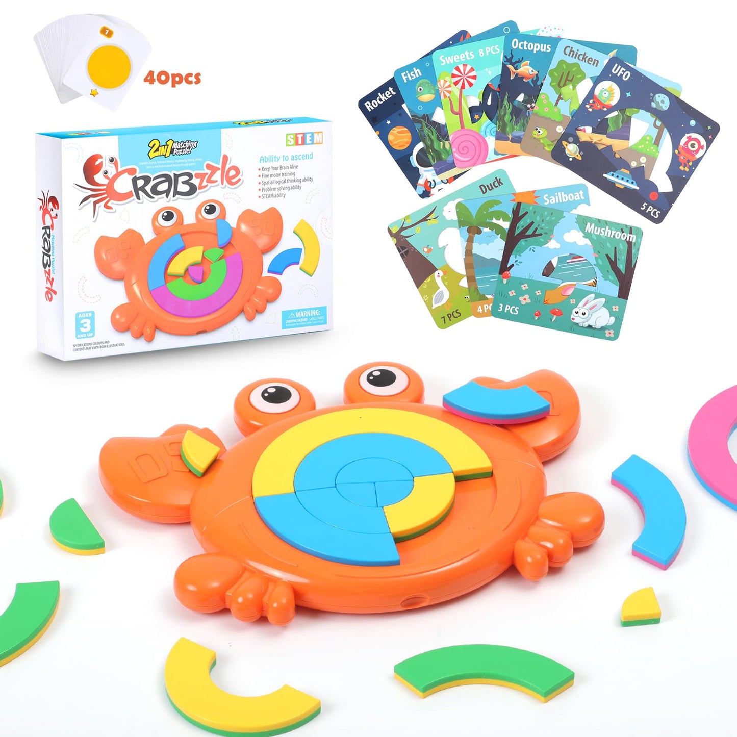 oiwmueo crabzzle Toy Crab Puzzle，2 in 1，Age 3+，Match Picture，Learning Colors，braintease，Develop Imagination，Early Childhood Education Game，Toys for Kids