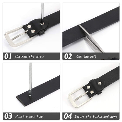 WHIPPY Women Casual Leather Belt for Jeans Pants, Fashion Ladies Waist Dress Belt Black Buckle Black M
