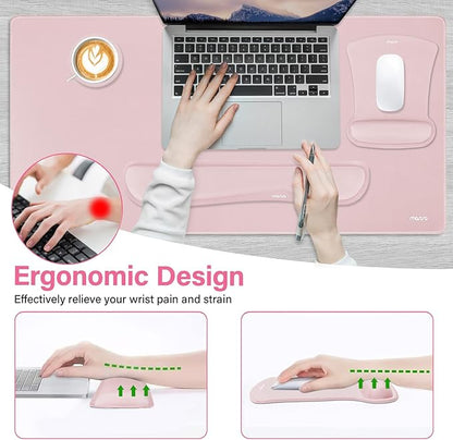 MOSISO Keyboard Mouse Pad Set, Large Gaming Mousepad&Keyboard Wrist Rest&Mouse Wrist Rest&Coaster, Ergonomic Non-Slip Mousepad&Easy Typing Cushion with Memory Foam for Home Office, Pink