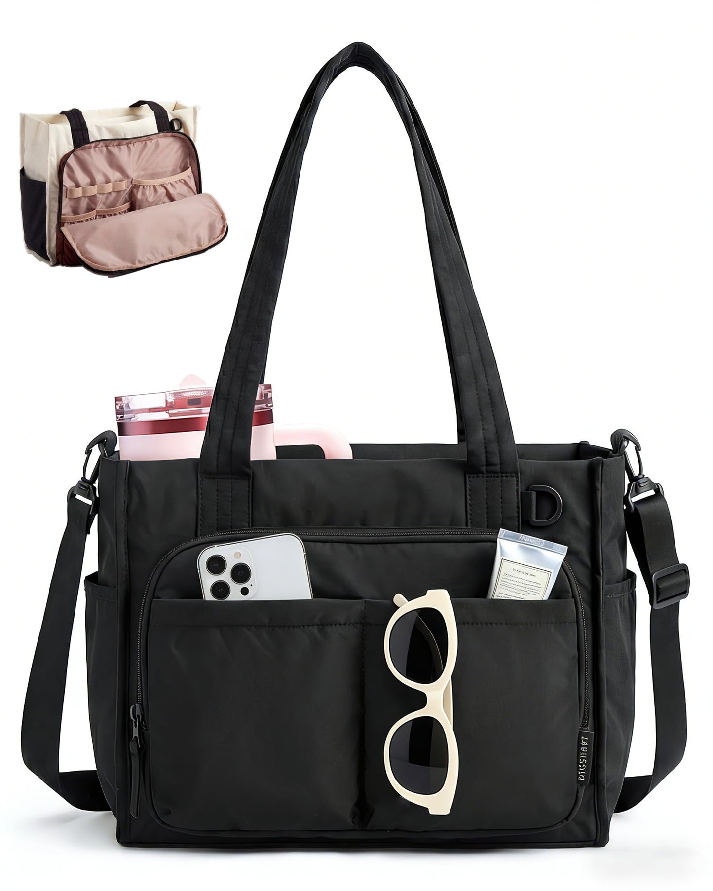 BAGSMART Tote Bag for Women, Work Bag fits 13.3"/15.6" Laptop, Puffy Travel Tote Handbag with 30oz/40oz Tumbler Holder