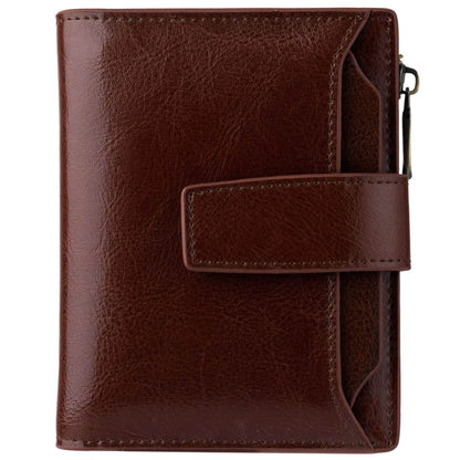 Bveyzi Women's Small Leather RFID Blocking Bifold Zipper Pocket Wallet Ladies Credit Card Slots Purse with id Window(Coffee)