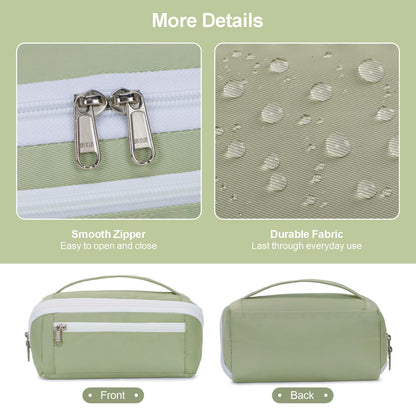 BrainyBees Large Pencil Pouch for Teen Girls, 8 Compartments, Green