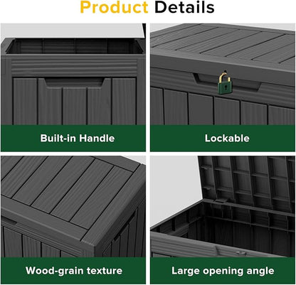 ROJIK Outdoor Storage Housing Deck Box - Waterproof Patio Furniture, Garden Tools, Cushions, Pool Accessories Storage Bench with Lockable Lid and Side Handles (Black 48 Gal)
