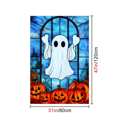 HOMETITUTE Halloween Ghost Window Film 31x47 Inch Pumpkin Decorative Window Film Cute Spooky Glass Cling for Kids Party Door Mirror Privacy Decor Stained Glass Windows Art for Home School Office