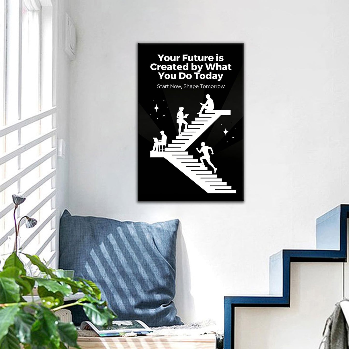PSYYSP Motivational Wall Art Inspirational Quotes Office Decor Your Future Is Created By What You Do Today Canvas Print Framed Success Poster For Study Room Gym Entrepreneurs Small 12x18 Inch