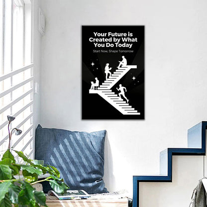 PSYYSP Motivational Wall Art Inspirational Quotes Office Decor Your Future Is Created By What You Do Today Canvas Print Framed Success Poster For Study Room Gym Entrepreneurs Small 12x18 Inch