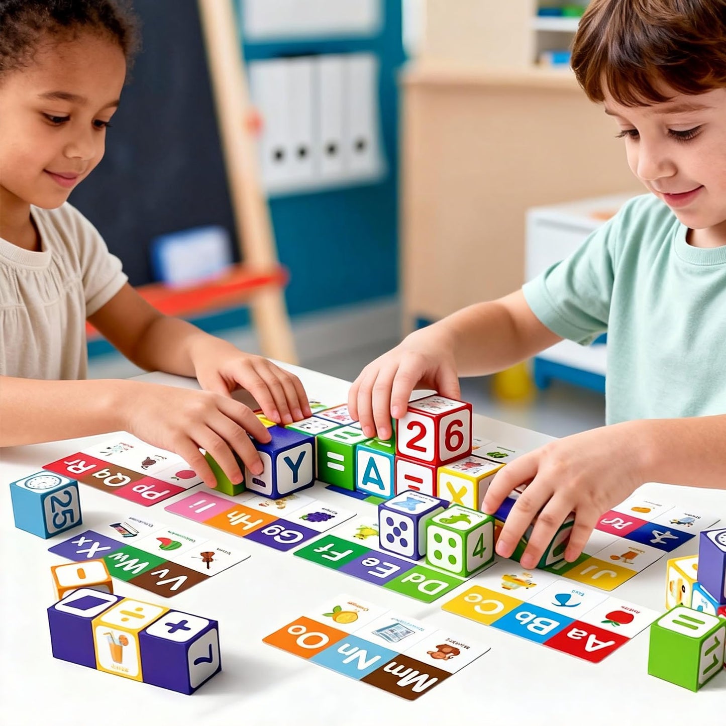 26 Pcs Magnetic Alphabet Blocks for Toddlers 1-3, ABC & Number Stacking Blocks with 9 Learning Cards, Educational Montessori STEM Toys for Kids Ages 3+ ，Montessori Toys for Boys Girls Gifts