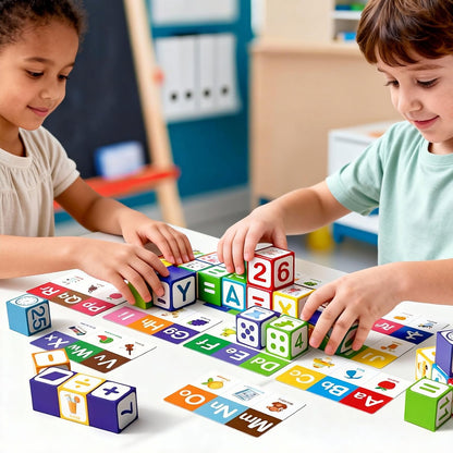 26 Pcs Magnetic Alphabet Blocks for Toddlers 1-3, ABC & Number Stacking Blocks with 9 Learning Cards, Educational Montessori STEM Toys for Kids Ages 3+ ，Montessori Toys for Boys Girls Gifts