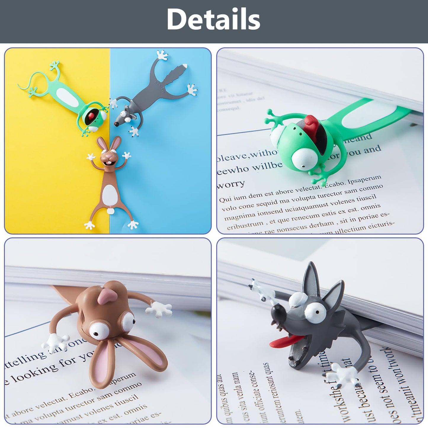 3 Pieces 3D Cartoon Animal Bookmark Wacky Animal Cute Squashed Bookmarks Set, Reading Presents, Party Favors