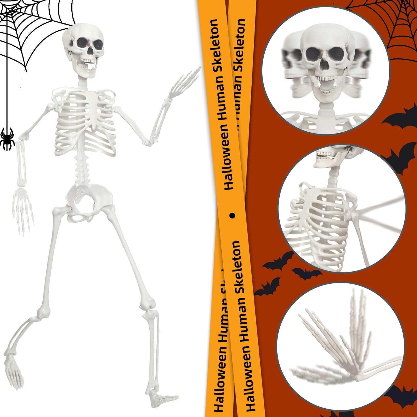 SHOCOSTO Skeleton Halloween Decor,3Ft Life Size Skeleton Full Body Plastic Human Bones for Halloween Decoration