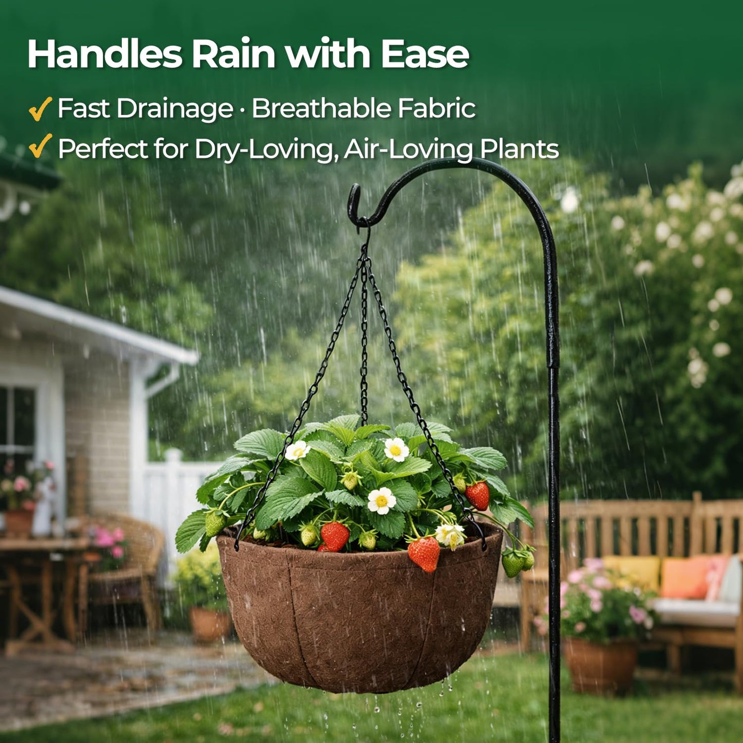 T4U Hanging Planters for Outdoor Plants, 12 Inch 4 Pack Fabric Hanging Baskets with Drainage Tray, Decorative Hanging Pots for Plants Outdoor Patio Porch Garden Use（Brown）