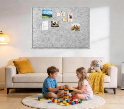 Large Bulletin Board - 48 X 36 inches Decorative Felt Pin Board - 4' x 3' Cork Board Alternative for Wall - Foldable Photo Board Self-Adhesive Vision Board Prayer Board with 30 Pushpins - Silver Gray