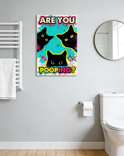 DUFIPOR Funny Black Cat Bathroom Wall Art, Are You Pooping? Graffiti Pop Art Canvas Prints, 16x24 Inch Humorous Bathroom Decor for Washroom Restroom, Trendy Cat Lover Gifts for Bathroom Wall Decor