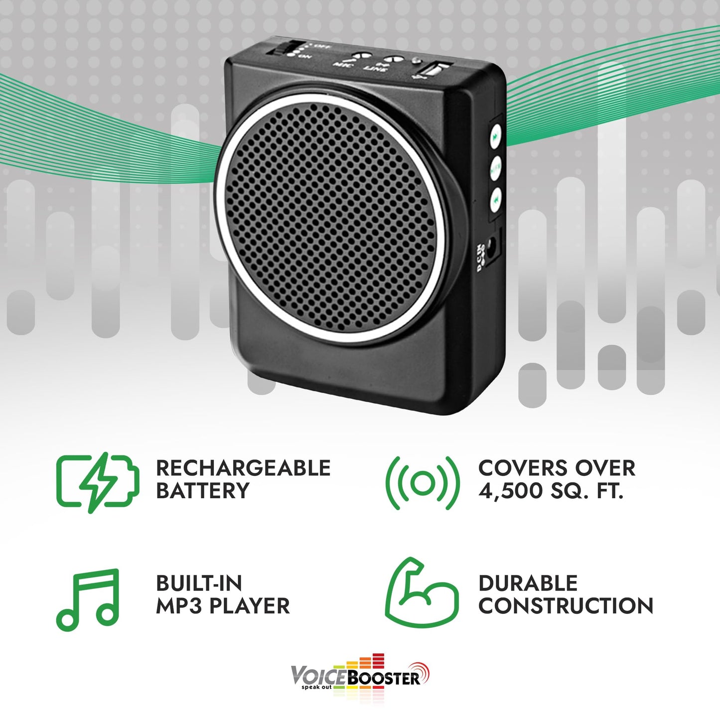 Voicebooster Portable Voice Amplifier for Teachers - 12W Rechargeable Portable Speaker with Microphone Headset for Classroom, Tour Guide, Public Speaking, Built-in MP3 Player & FM Radio - Black MR1700