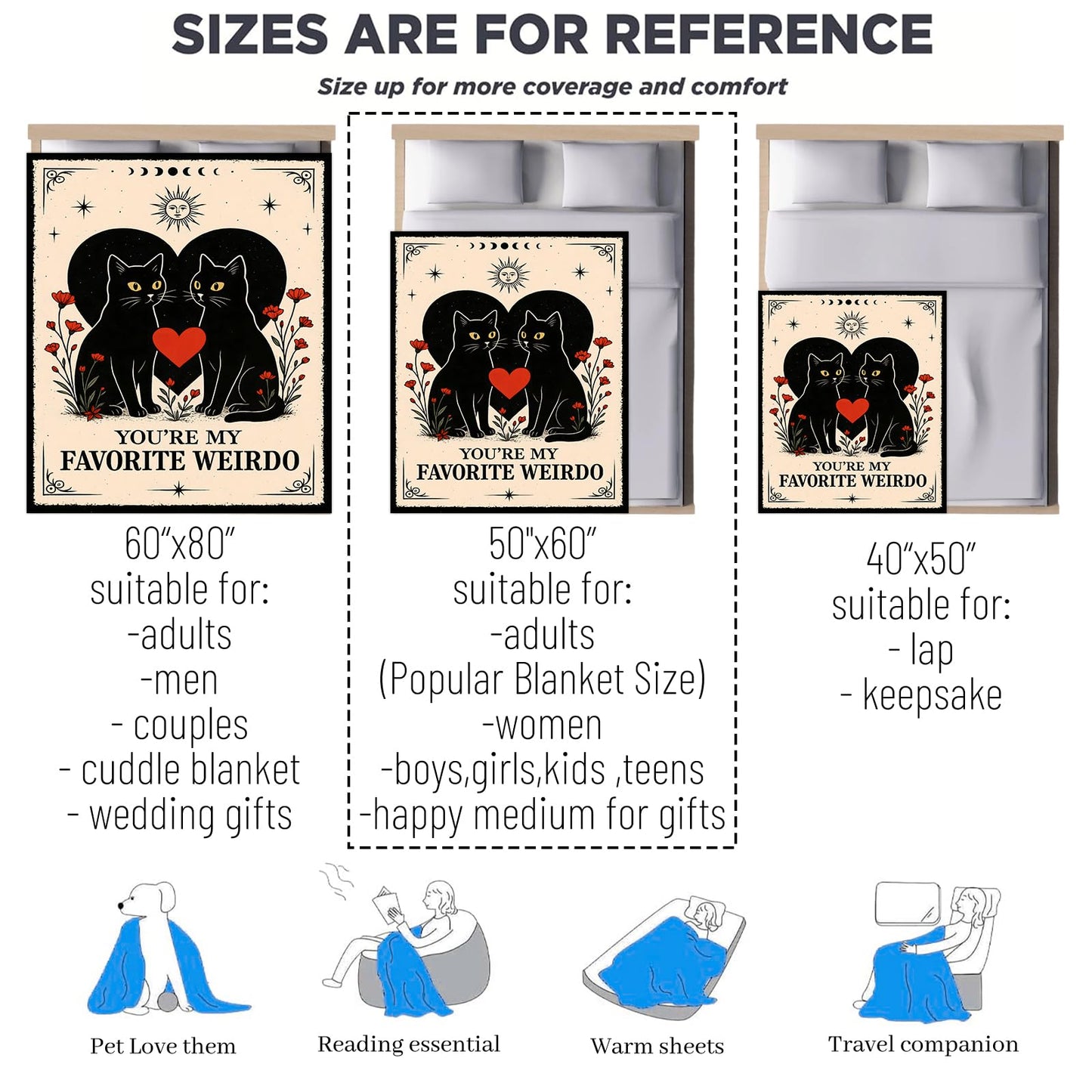 Oertud Black Cat Halloween Theme Flannel Blanket for Women, Men, Gothic I Love You Throw Blankets for Boyfriend, Girlfriend, Wife, Couple, Travel Camping Sofa Living Room Decor 50x60 in