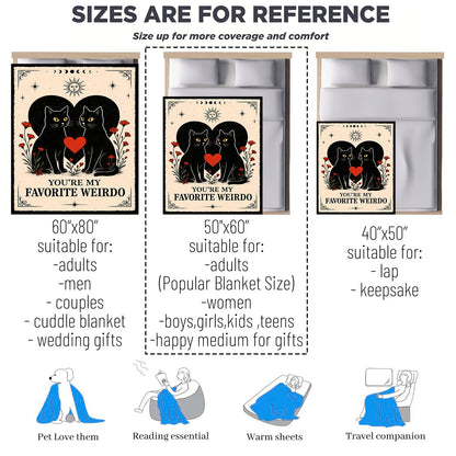 Oertud Black Cat Halloween Theme Flannel Blanket for Women, Men, Gothic I Love You Throw Blankets for Boyfriend, Girlfriend, Wife, Couple, Travel Camping Sofa Living Room Decor 50x60 in