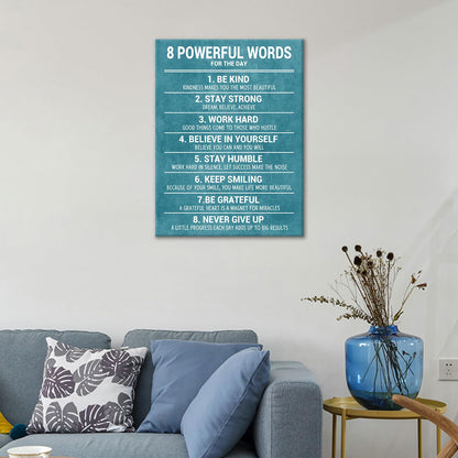 YSPCSUN Inspirational Posters for Office 8 Powerful Words for the Day Quote, Teal White Canvas Wall Decor for Home Office Dorm Classroom, Single Panel Framed Canvas, 24x18 Inch