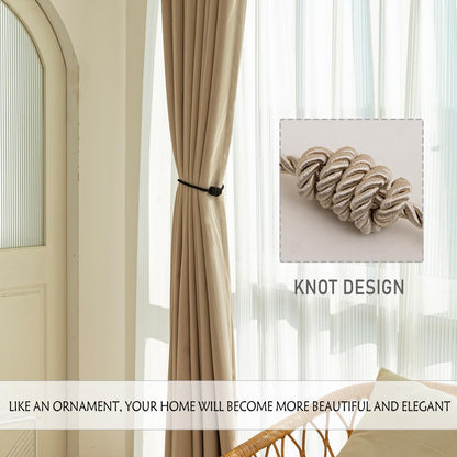 Contoeey Magnetic Curtain Tiebacks - Decorative Tie Backs for Drapes, 8 Pack Rope Holders, Beige