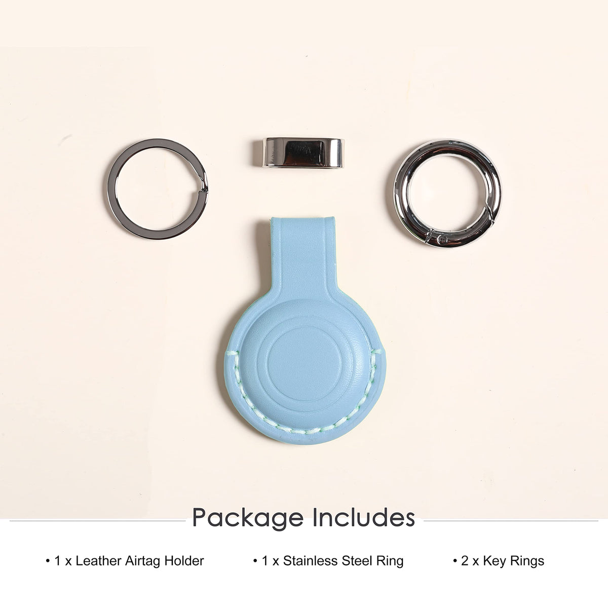KEEPXYZ Genuine Leather Keychain Holder Compatible with Airtag, Secure for Air Tag Keychain Holder Case Cover Key Chain Ring Accessories - Blue V2.0