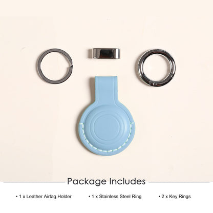 KEEPXYZ Genuine Leather Keychain Holder Compatible with Airtag, Secure for Air Tag Keychain Holder Case Cover Key Chain Ring Accessories - Blue V2.0