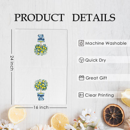 KFXHANGD Lemon Kitchen Towels and Dishcloths Set of 2, Lemon Kitchen Decor, Lemon Dish Towels, Chinoiserie Bow Decorative Hand Tea Towels for Farmhouse Bathroom Kitchen,16×24 Inch