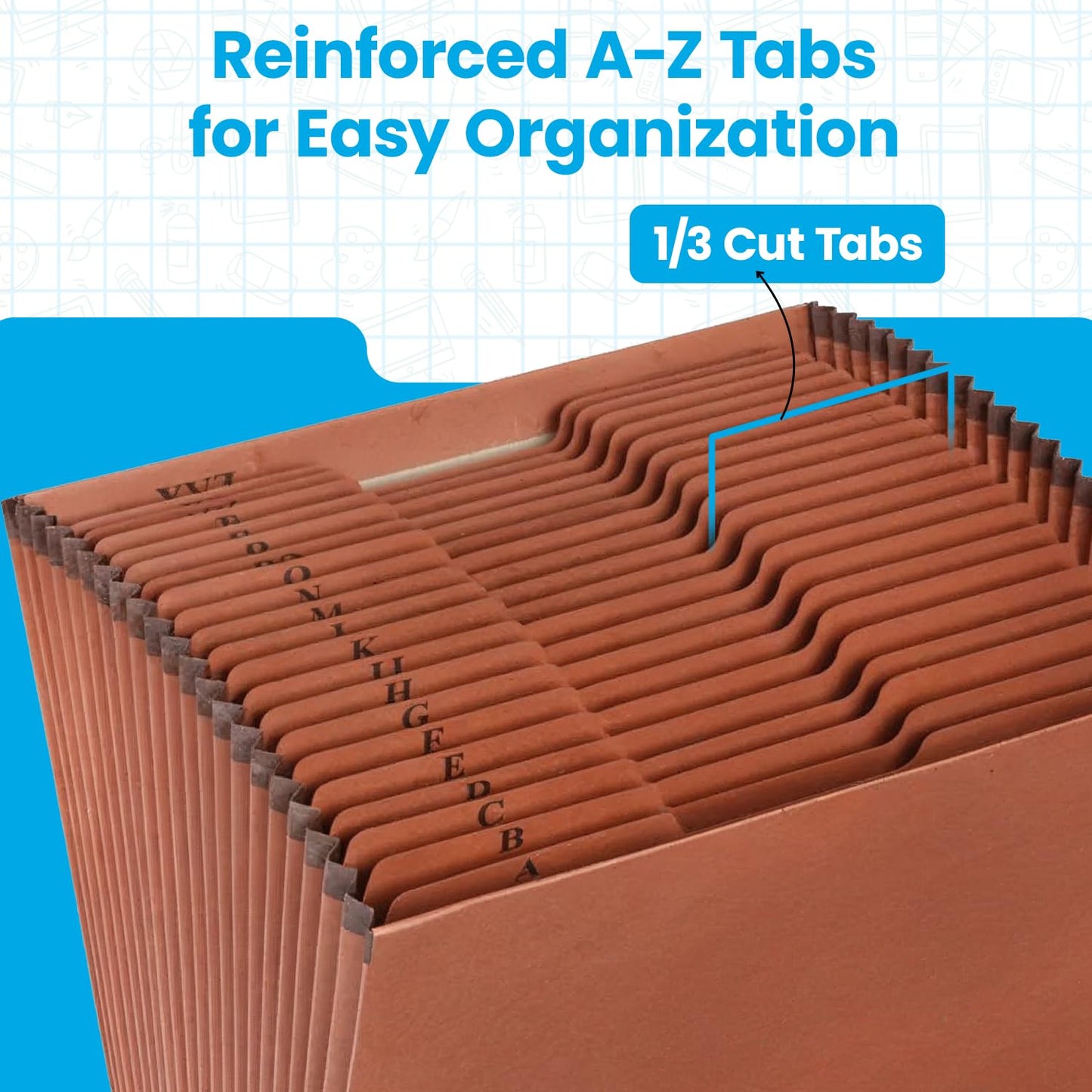 Globe-Weis Pendaflex Heavy Duty Expanding File, File Organizer for School, Home and Office, Durable 21-Pocket File, Open Top, 21 Pockets, A-Z, 1/3 Cut Tabs, Letter Size, Brown (R217AHD)