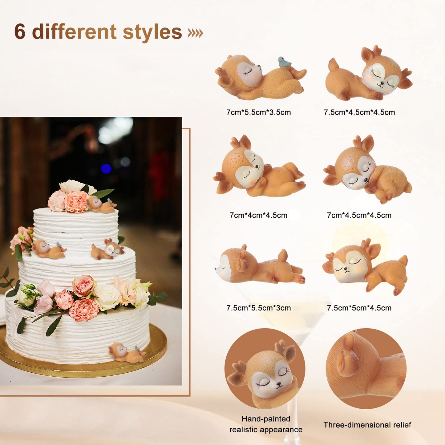 12 Pieces Deer Figurines Cake Toppers for Baby Shower Woodland Animal Deer Topper Cute Doe Fawn Cake Ornaments Decorations for Birthday Wedding Anniversary Party