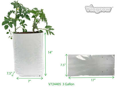 Viagrow Grow Bags Thick Plastic Grow Bags for Potting, Seedlings, Rootings, 3 Gallon 50 Pack, White