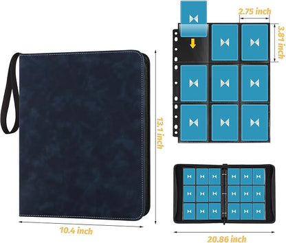 GERMUN 3 Ring 9 Pocket Zipper Card Binder, 720 Double Sided Standard PU Trading Card Album Folder for TCG & Sports Cards, Not Fit Top Loaders (Dark Blue)