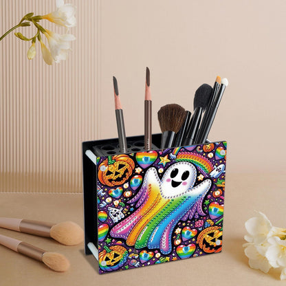 MVVMTOP Diamond Painting Pen Holder Kit Halloween Rainbow ghost and pumpkin Theme Acrylic Desk Organizer DIY Diamond Art Special Shape Pencil Holder for Office Home Decoration Holiday Gift