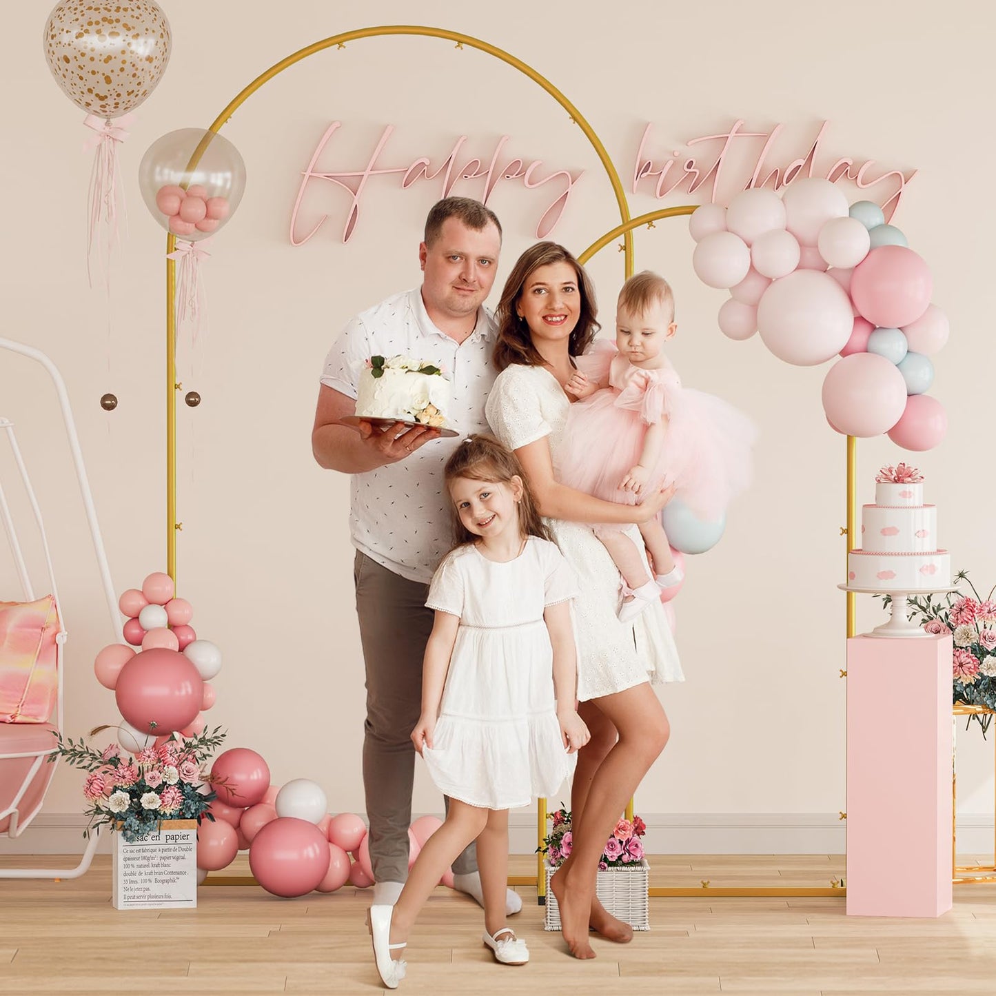 Snughome Arch Backdrop Stand, Set of 2 Metal Balloon Arch Stand (7.2FT+6FT), Gold Wedding Arch Frame for Party, Baby Shower, Holiday, Ideal for Balloon Flower