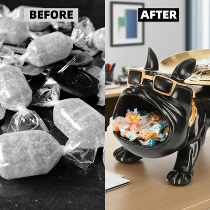 Nagpew French Bulldog Tray, Resin Bulldog Statue Candy Dish, Cool Black Key Holder Jewelry Bowl Decor for Entryway, Table, Office, Modern Art