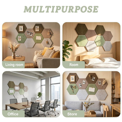 8 Pack Hexagon Cork Board Alternative for Walls Decor, 12" x 10" Self-Adhesive Felt Bulletin Board Tiles with 30 Pushpins, Acoustic Panels for Office,Classrooms (Minimalist Neutral)